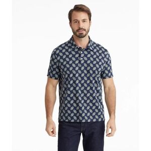 Untuckit Wrinkle Free Polo Mens M Navy with Medallion Print Short Sleeves